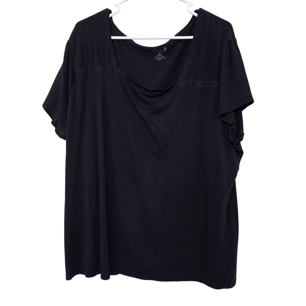 Willow‎ Bay Wardrobe Basics Black Square Neck Pleated Shoulder Top 4X Plus Size